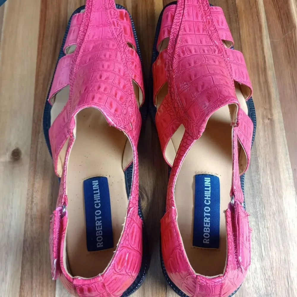 Roberto Chillini Faux Gator‎ Dress Shoes Pimp Shoes Unique Sandals Pink Sz 10.5